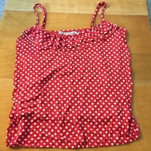 Red tank top with white polka dots
